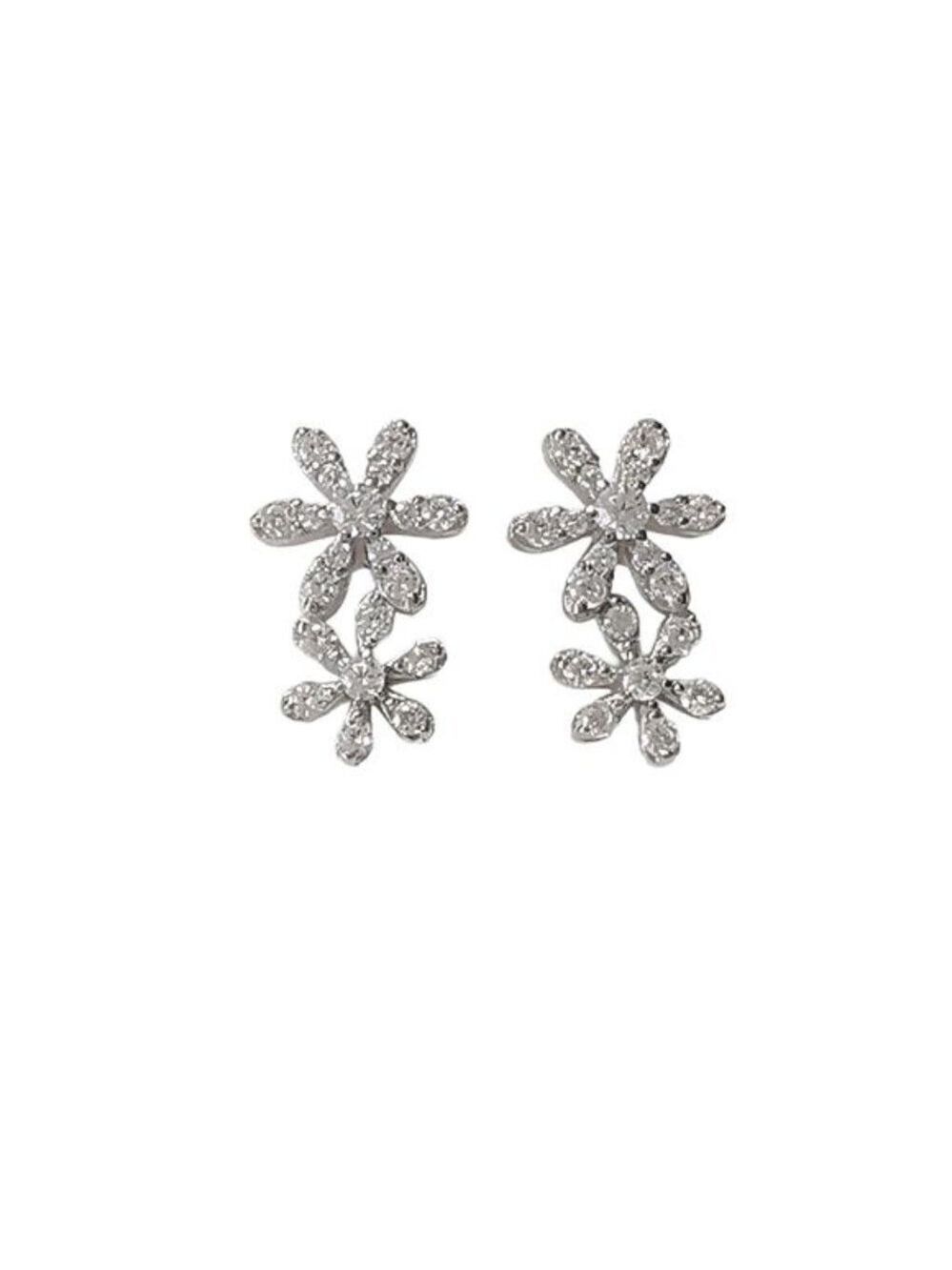 Sterling Silver CZ double daisy stud earrings